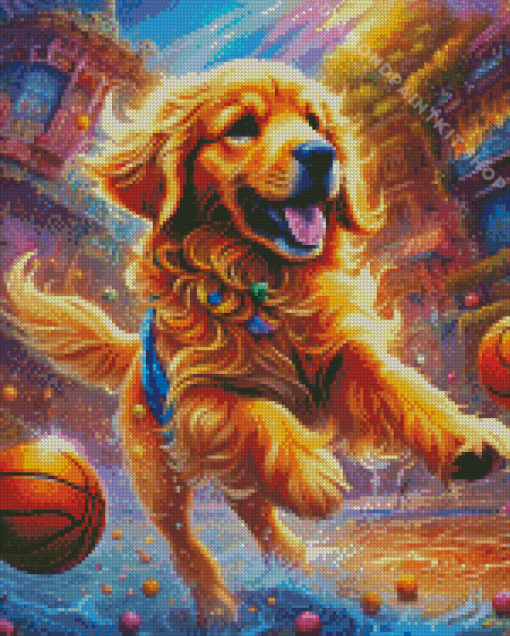 Golden Retriever With Balls Diamond Painting