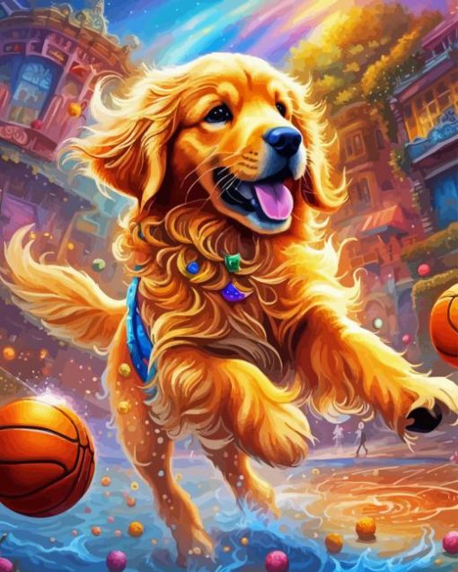 Golden Retriever With Balls Diamond Painting