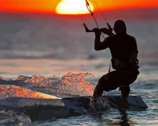 kitesurfing Silhouette At Sunset Diamond Painting