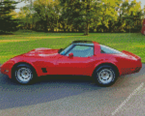 Red 1981 Corvette Diamond Painting