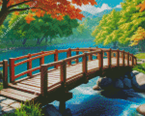 River Wooden Bridge Diamond Painting