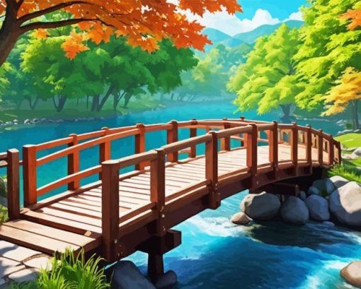 River Wooden Bridge Diamond Painting