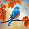 Blue Bird In Autumn Tree Diamond Painting