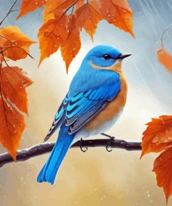 Blue Bird In Autumn Tree Diamond Painting