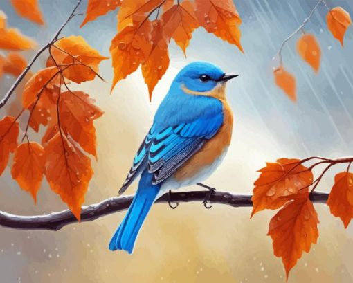 Blue Bird In Autumn Tree Diamond Painting