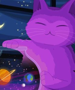 Cartoon Purple Cat Diamond Painting