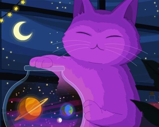 Cartoon Purple Cat Diamond Painting