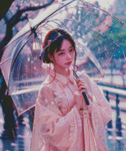 Chinese Woman Holding Umbrella Diamond Painting