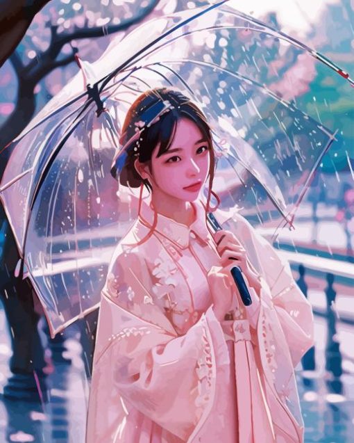 Chinese Woman Holding Umbrella Diamond Painting