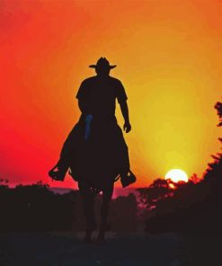 Cowboy Silhouette At Sunset Diamond Painting
