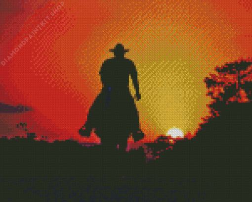 Cowboy Silhouette At Sunset Diamond Painting