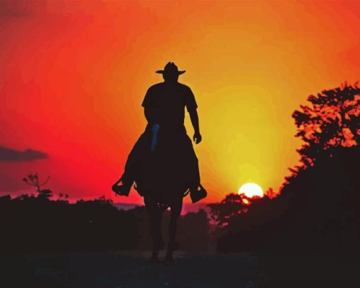 Cowboy Silhouette At Sunset Diamond Painting