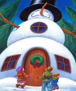 House With Snowman Diamond Painting