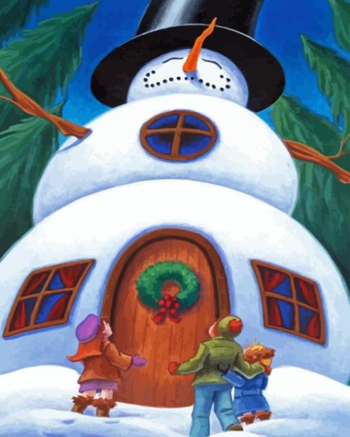 House With Snowman Diamond Painting