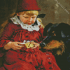 Little Girl With Black Puppy Diamond Painting