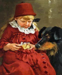 Little Girl With Black Puppy Diamond Painting