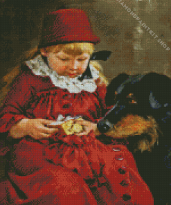 Little Girl With Black Puppy Diamond Painting