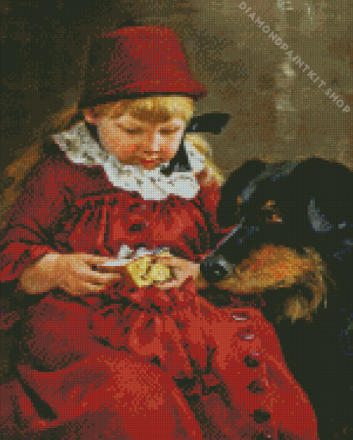 Little Girl With Black Puppy Diamond Painting