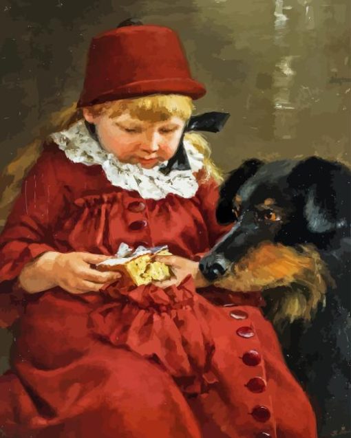 Little Girl With Black Puppy Diamond Painting