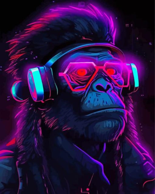 Neon Chimpanzee Diamond Painting