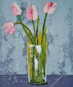 Pink Tulips In Vase Art Diamond Painting