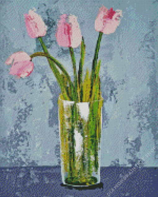 Pink Tulips In Vase Art Diamond Painting