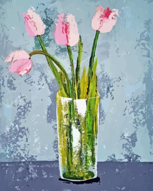 Pink Tulips In Vase Art Diamond Painting