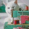 Sewing Machine With White Cat Diamond Painting