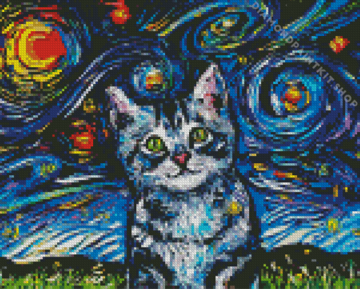 Starry Night Cat Diamond Painting