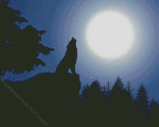 Wolf With Moon Diamond Painting