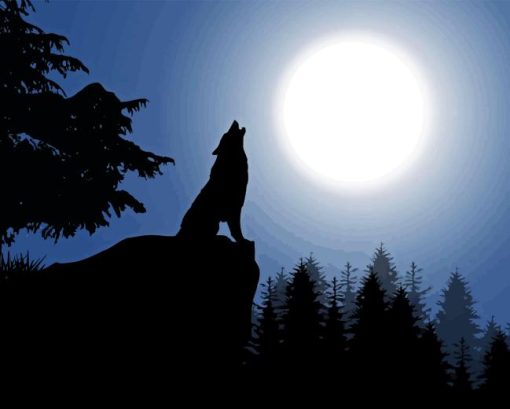 Wolf With Moon Diamond Painting