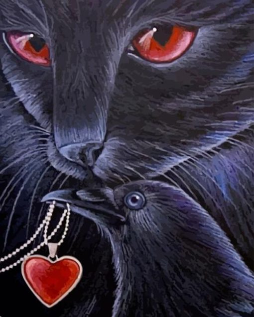 Cat And Crow Diamond Painting