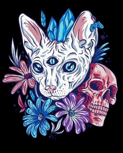 Cat And Skull Diamond Painting