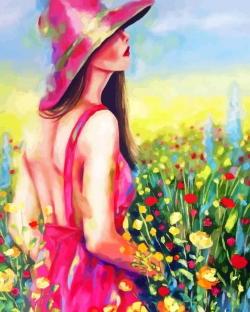 Lady In A Pink Hat Diamond Painting