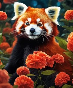 Panda With Orange Flowers Diamond Painting