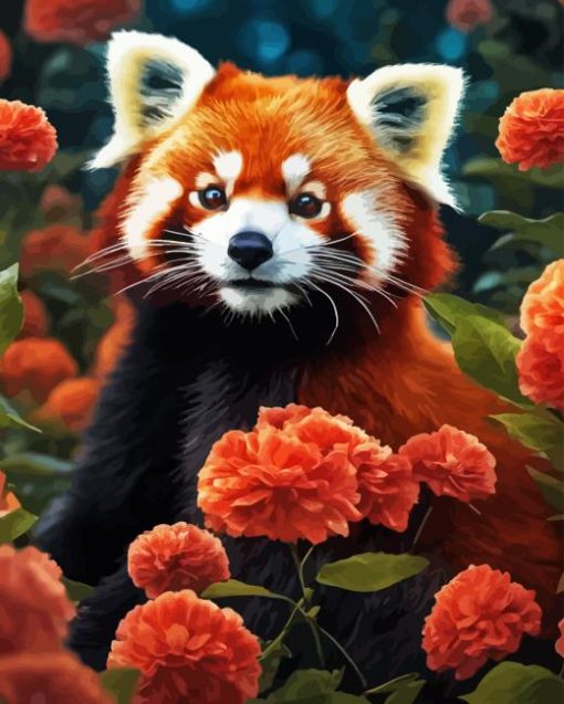 Panda With Orange Flowers Diamond Painting