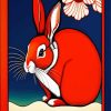 Red Rabbit And Flower Diamond Painting