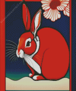 Red Rabbit And Flower Diamond Painting