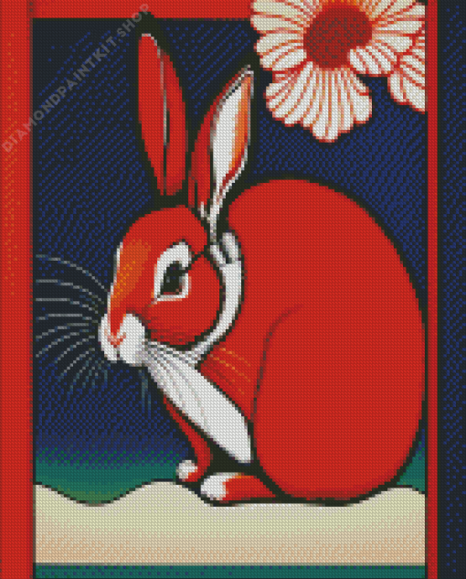 Red Rabbit And Flower Diamond Painting