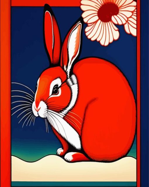 Red Rabbit And Flower Diamond Painting