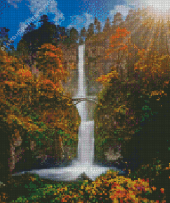 Autumn In Multnomah Falls Diamond Painting