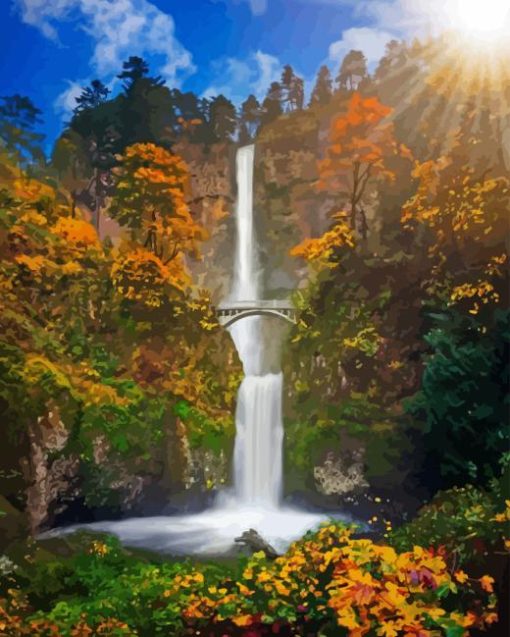 Autumn In Multnomah Falls Diamond Painting