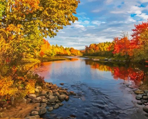 Autumn Forest River Diamond Painting