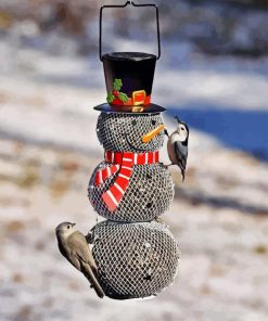 Black Hat Snowman With Bird Diamond Painting