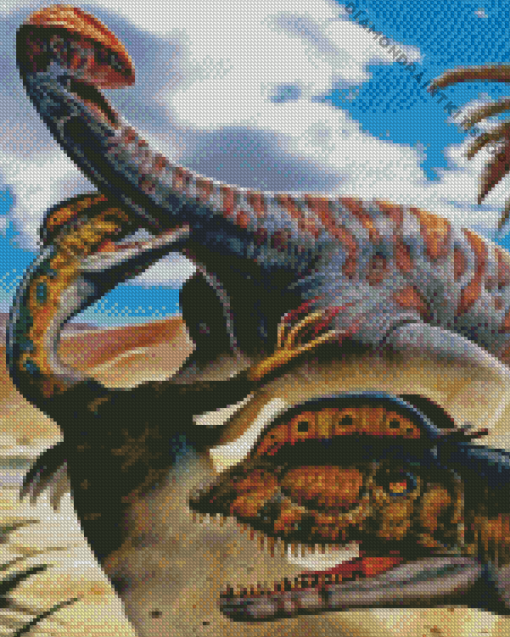 Dilophosaurus Fighting Diamond Painting