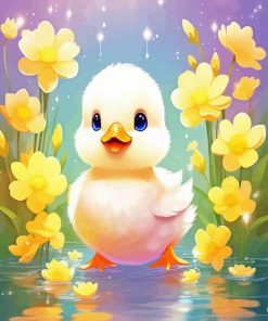 Little Duck And Yellow Flowers Diamond Painting