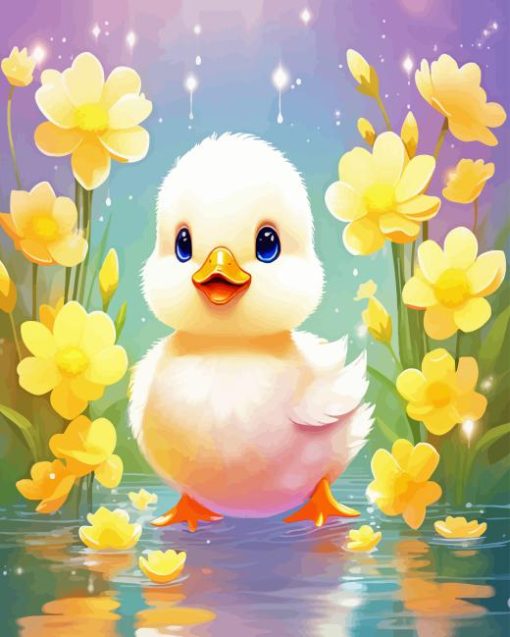 Little Duck And Yellow Flowers Diamond Painting