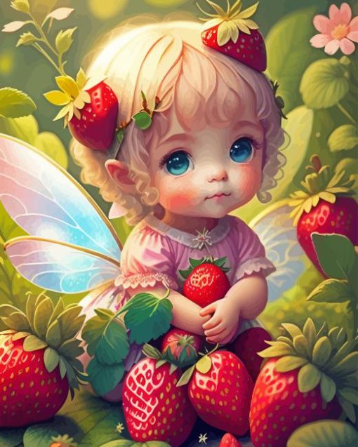 Little Fairy And Strawberries Diamond Painting