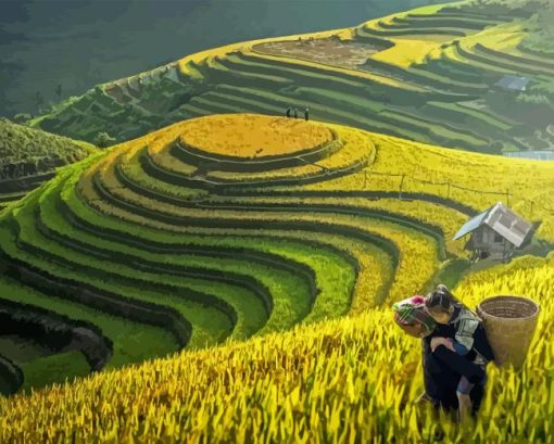 Mother And Daughter In Rice Terraces Diamond Painting