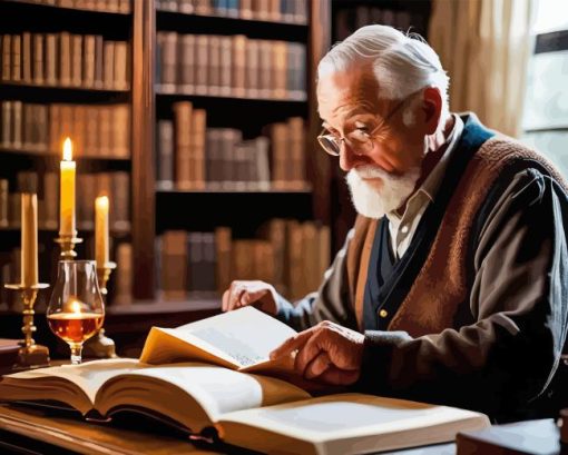 Old Man Reading A Book Diamond Painting